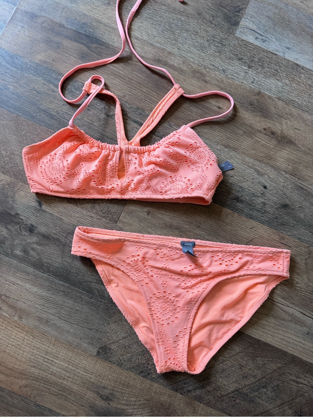 Aerie Coral Eyelet Bikini Set